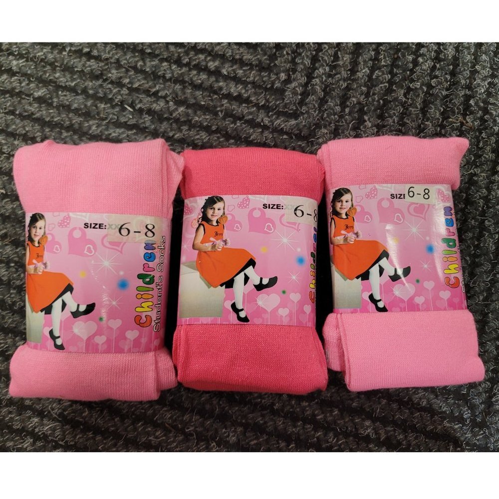 Bundle of Girls' Winter / School Tights, Variety of Pinks, 6-8